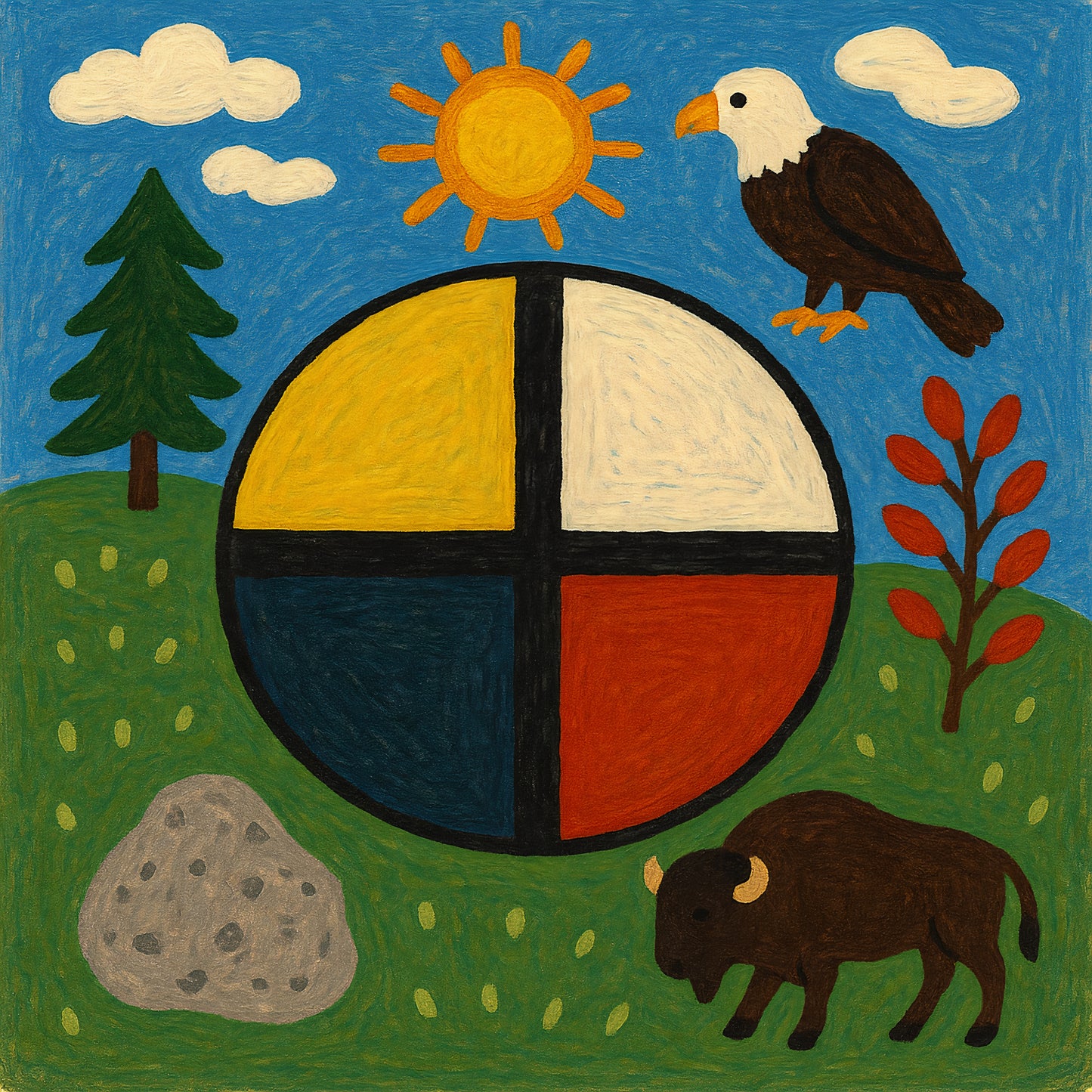 Affiche Roue de Médecine à imprimer  — Art Naïf Rééquilibrant