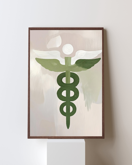 Affiche à imprimer - Caducée vert - Alchimie du Vivant - Symbolisme contemporain