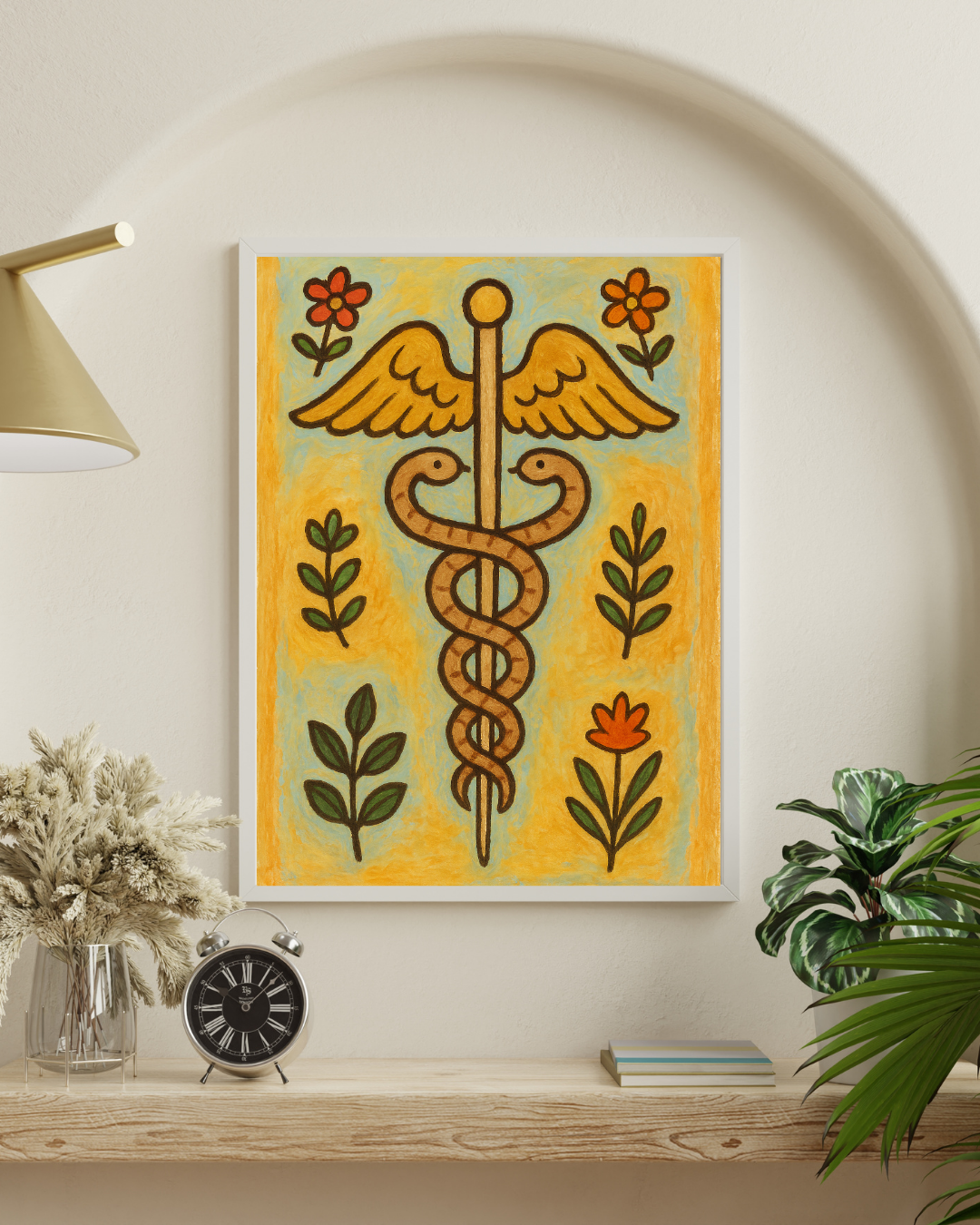 Affiche Caducée à imprimer- Le Caducée des jardins intérieurs - Œuvre vibratoire en art naïf